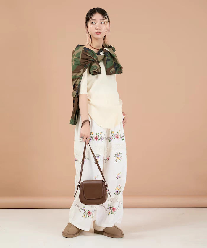 India Flower Cross Embroidery Lace Pants