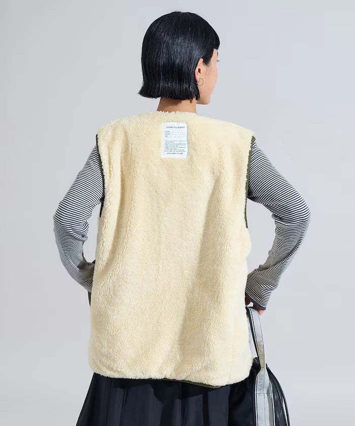 Cotton Nylon Twill Reversible Boa Vest