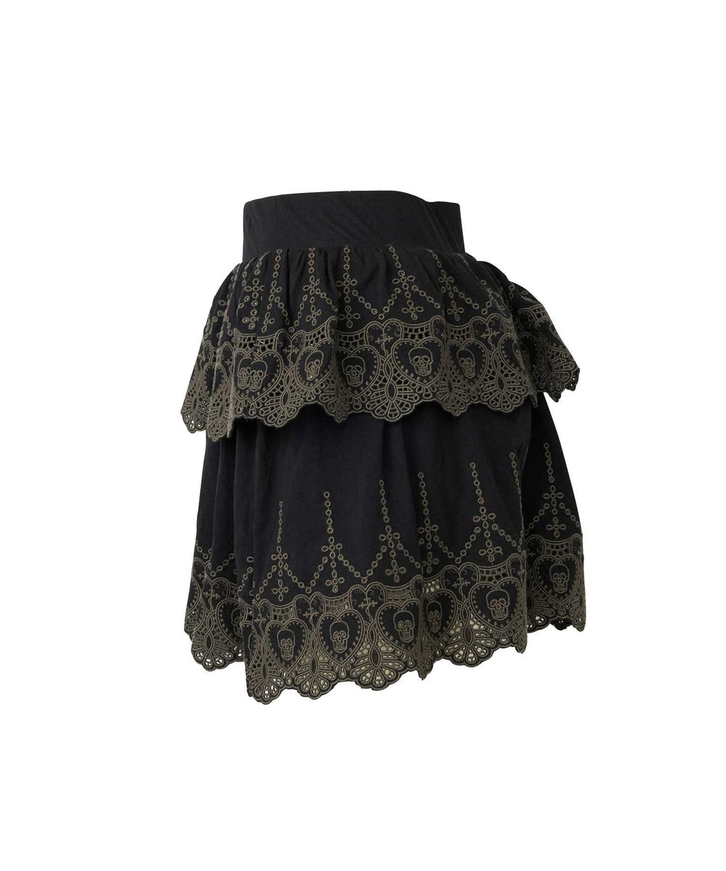 SKULL LACE Scalloped Embroidery Skirt