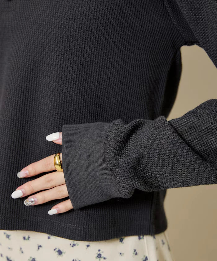 Mini Waffle Henley Neck Cropped Long Sleeve T Limited Edition