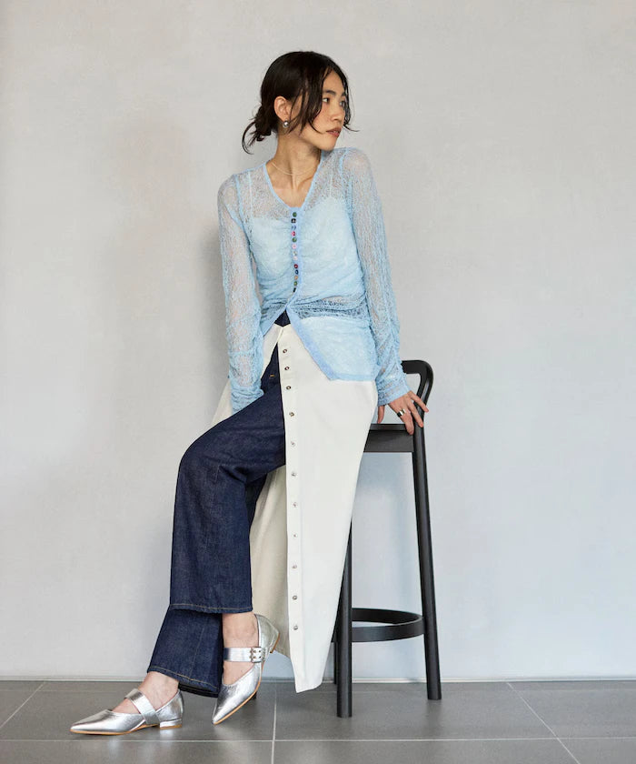 Many Button Lace Shirring Cardigan