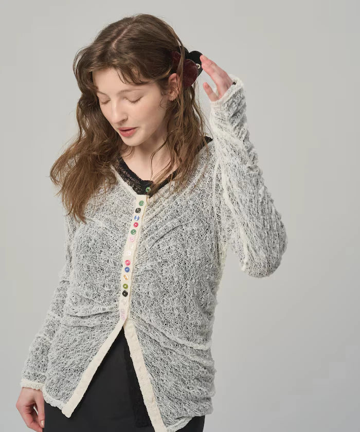 Many Button Lace Shirring Cardigan