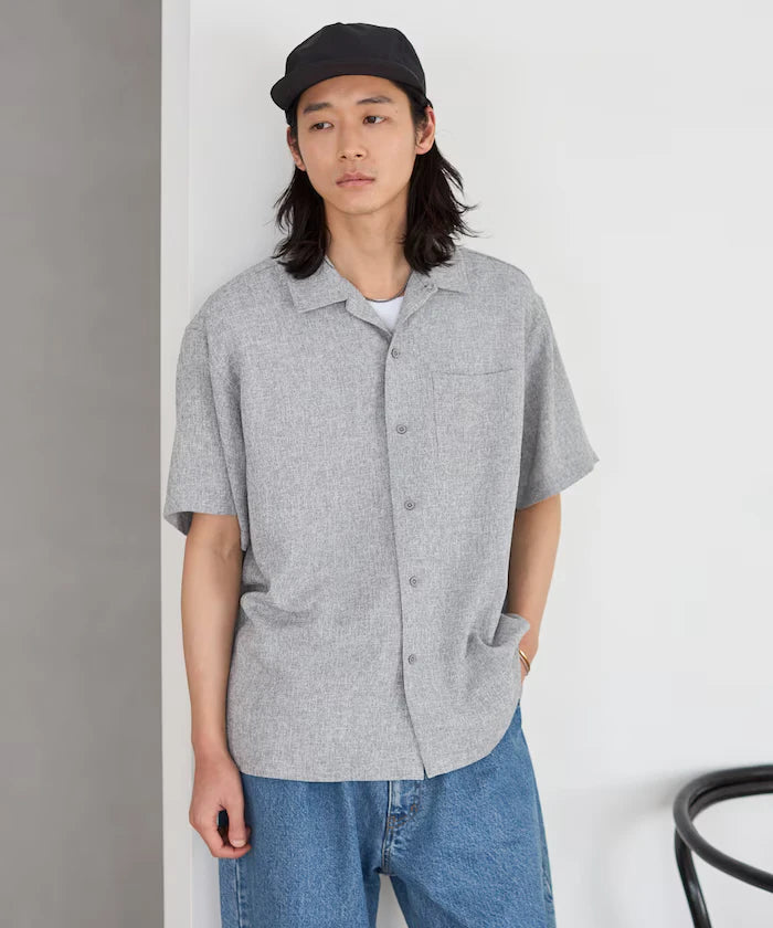 Dry Touch Summer Tweed Short Sleeve Open Collar Shirt