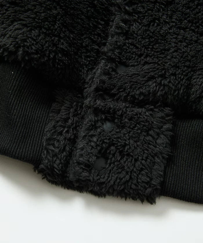 Relaxed Fit Shaggy Fleece Crew Neck Cardigan
