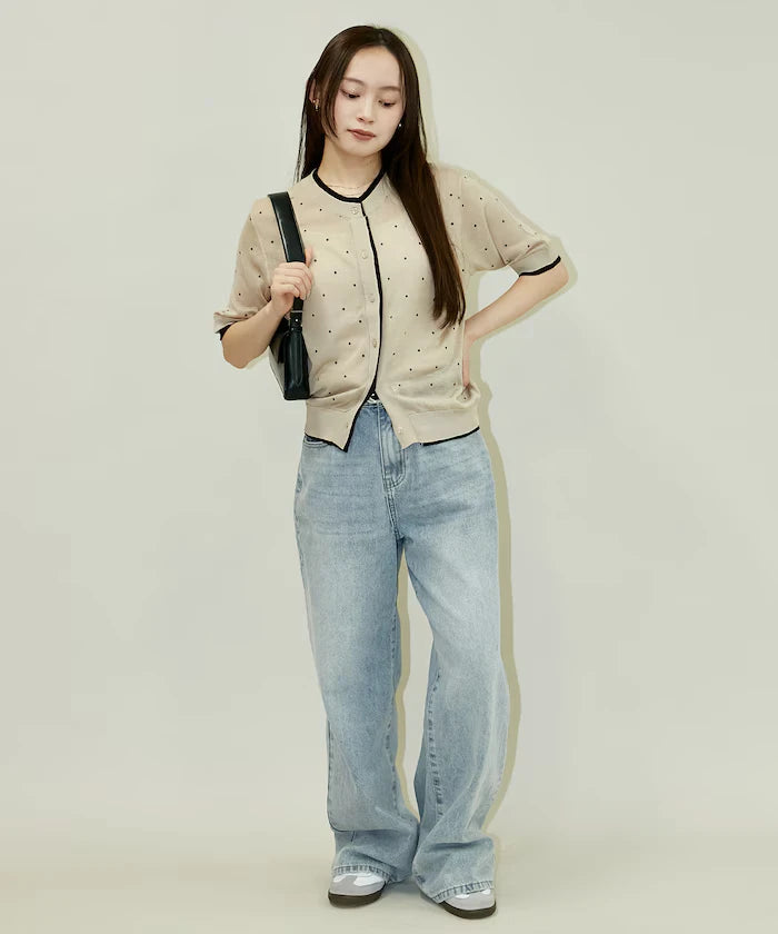 Dot Pattern Layered Short Sleeve Knit Cardigan Limited Release
