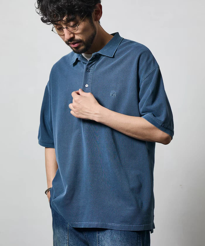 Big Silhouette Vintage Process One Point Embroidery Short Sleeve Polo Shirt