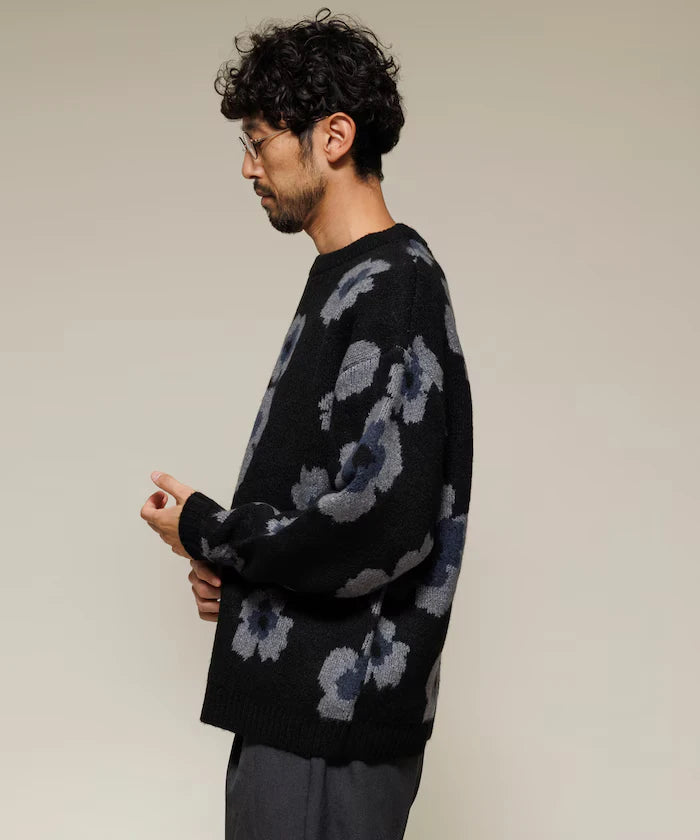 All-over Pattern Double Jacquard Knit Crew Neck Pullover / Relaxed Fit