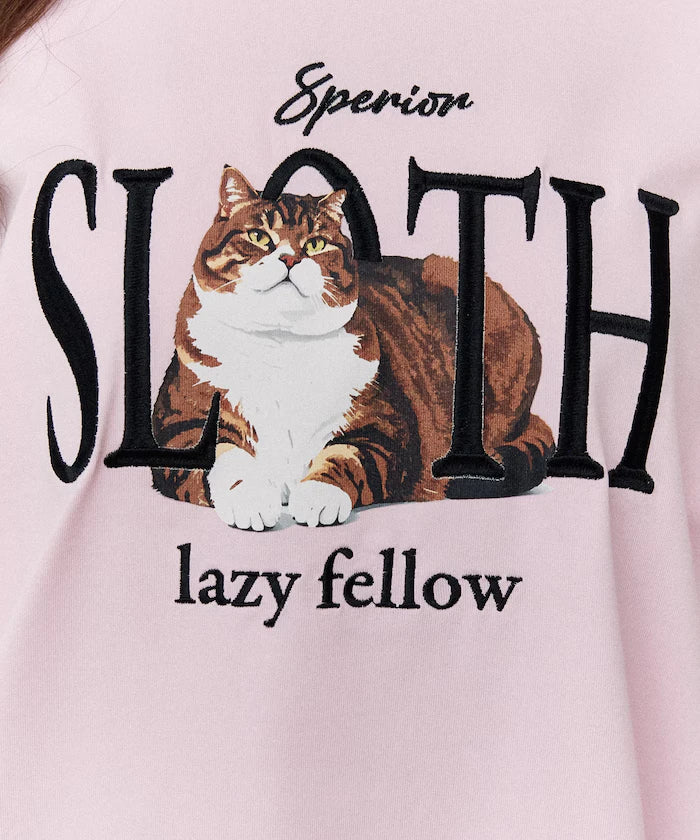 <Functional Material> SLOTH Embroidered Cat T-Shirt Limited Edition