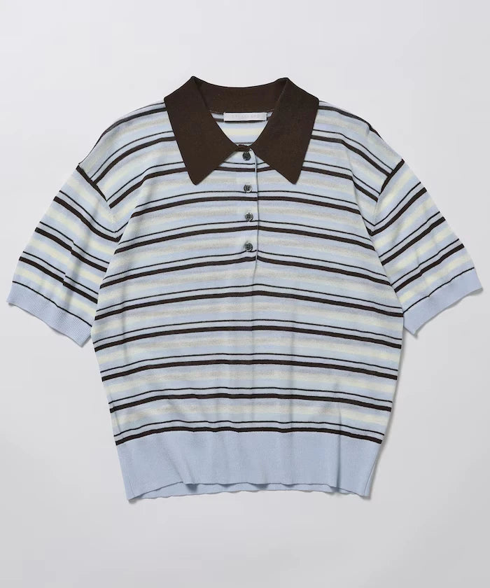 Relaxed Fit Color Design Polo Knit / Bicolor / Multi Stripe