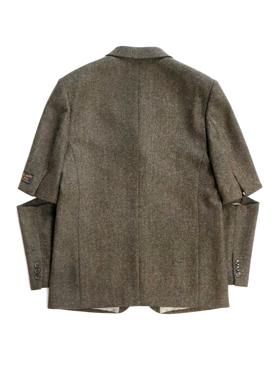 Herringbone Tweed Cutout Elbow JKT