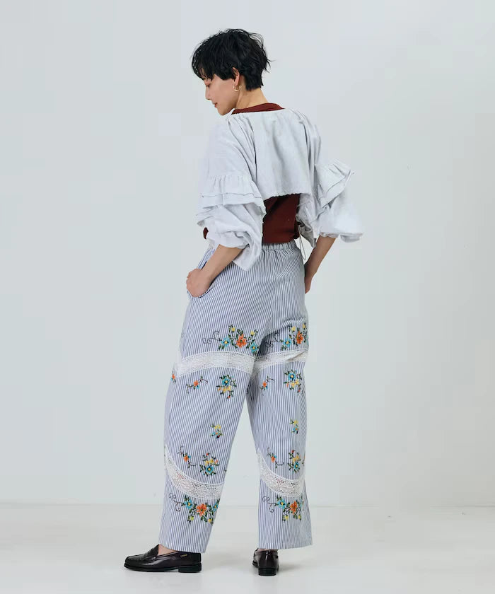 India Flower Cross Embroidery Lace Pants