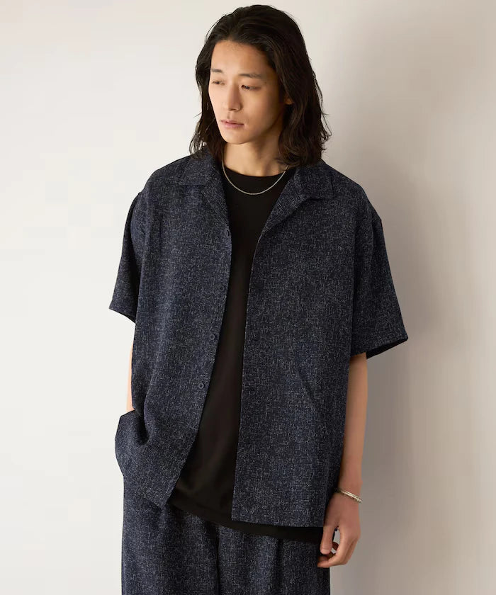 Dry Touch Summer Tweed Short Sleeve Open Collar Shirt