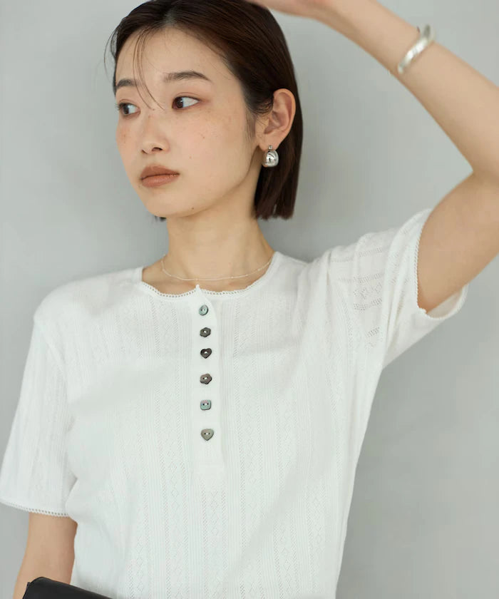 Henry Neck Knitted Lace T-Shirt