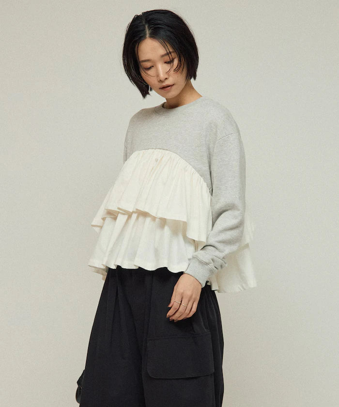 Organic Cotton Docking Frill Sweat / Relaxed Fit / Backed Sweat