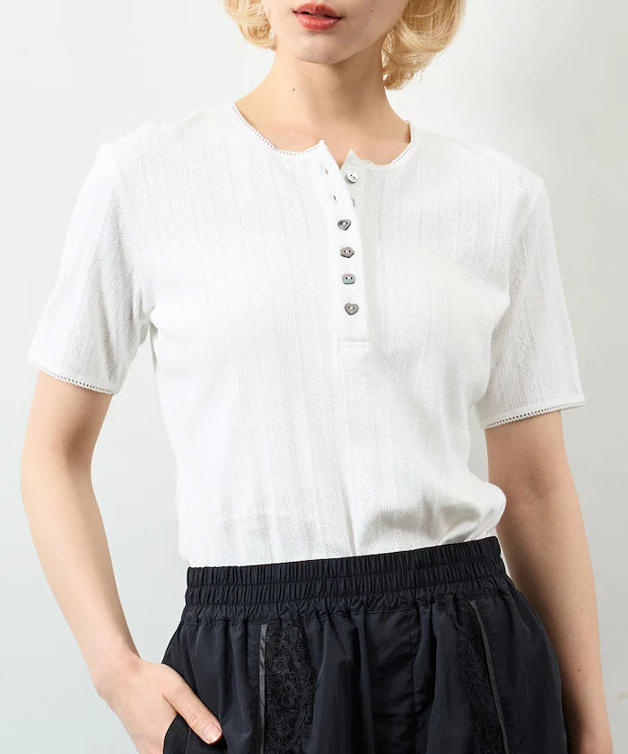 Henry Neck Knitted Lace T-Shirt