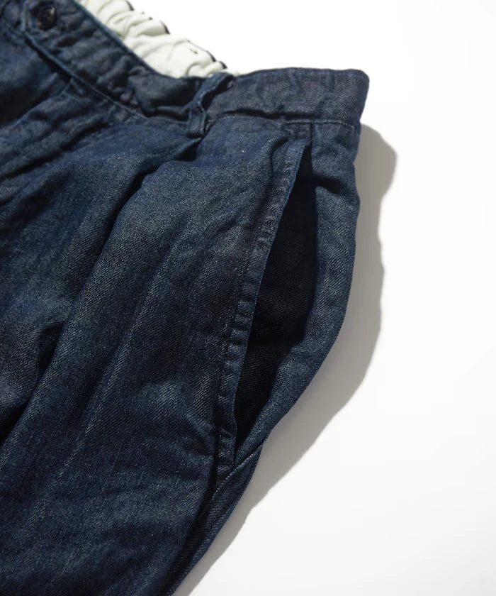 French Linen Denim 1 Tuck Trousers