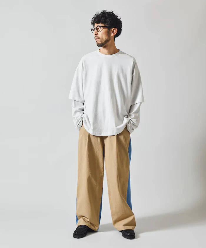 Chino Denim Docking Pants / Wide Straight Pants