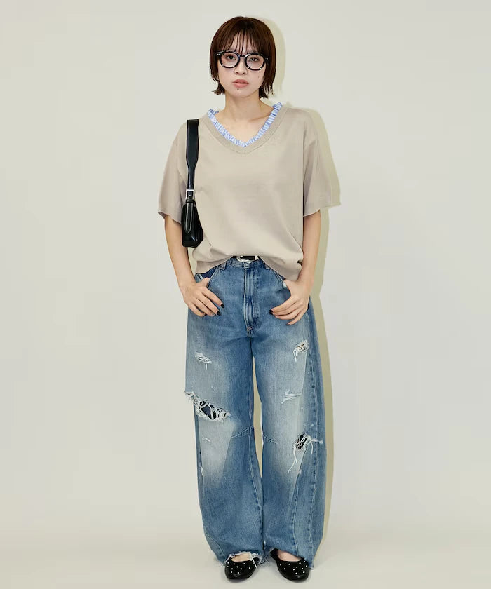 Shirt Frill V-Neck Half Sleeve Summer Knit Limited Edition