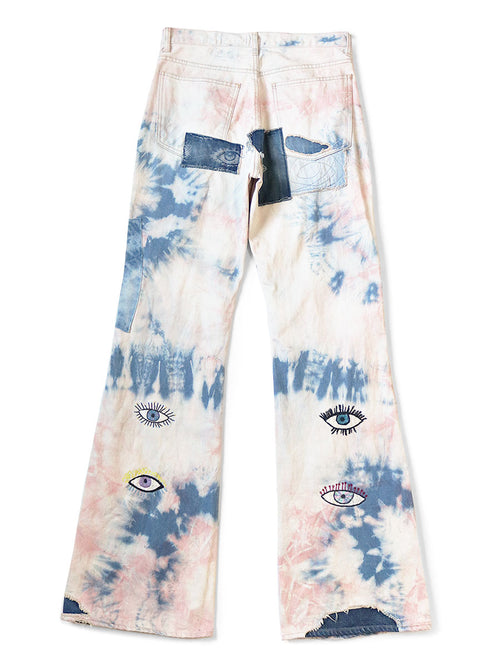 14oz Denim 5P Tie-dye Rat Flare Pants (Cre...