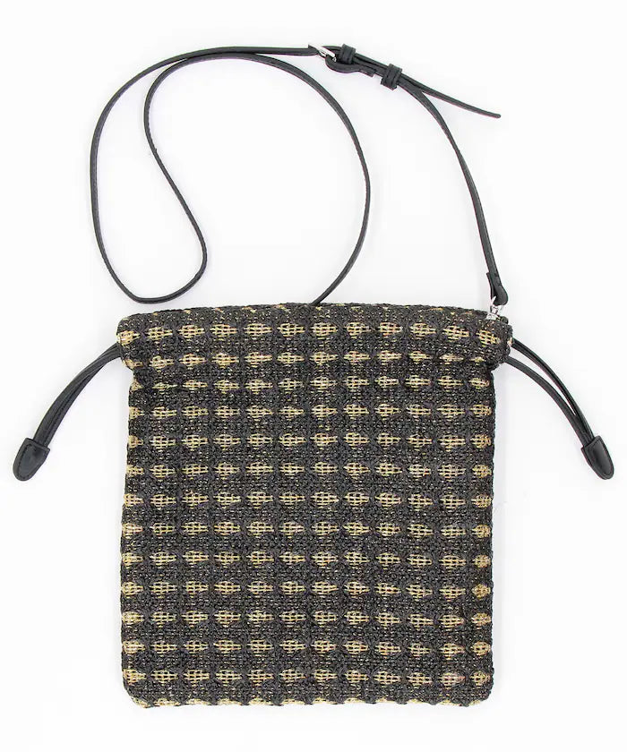 2 Way Raffia Style Lamé Drawstring Shoulder Bag