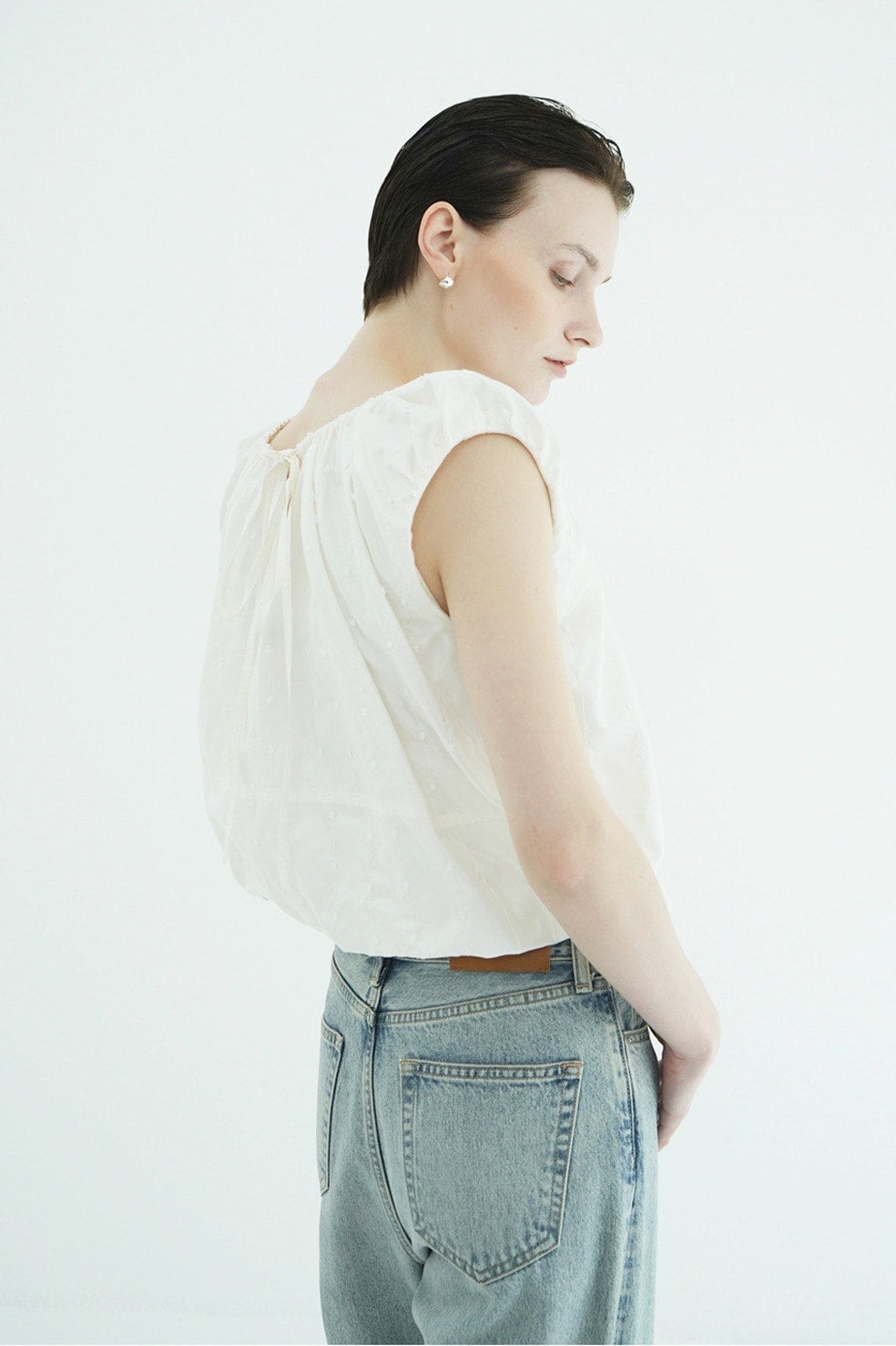 W FACE DOT SLEEVELESS RIBBON TOPS