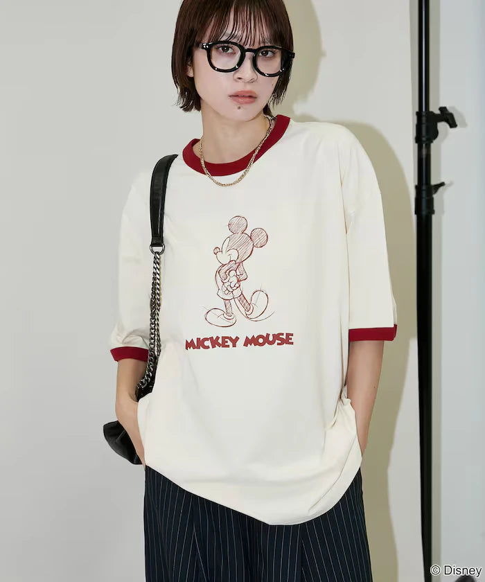 <Functional Material>Mickey Mouse/Sketch Ringer T-Shirt Limited Edition
