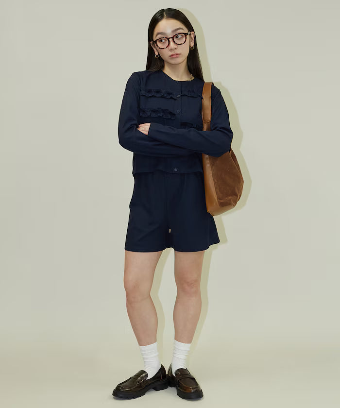 Frill Design Cardigan Short Pants Set Up Limited Release