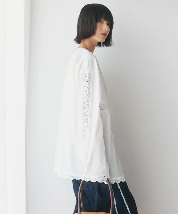 Lace Panel V-Neck Shirt