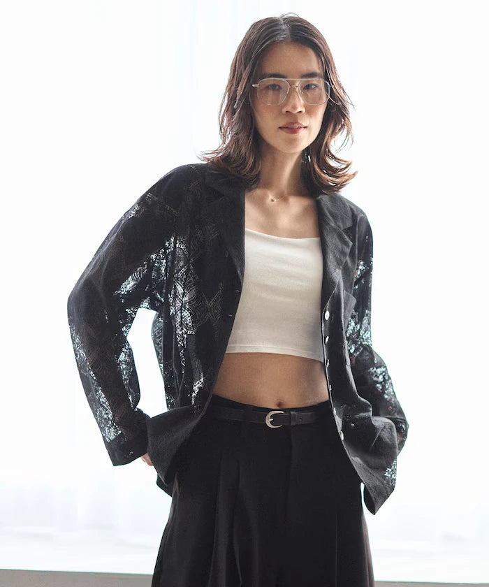 [February 12 12:00 Release] Panel Lace Shirt Jacket / Compatible with Setup