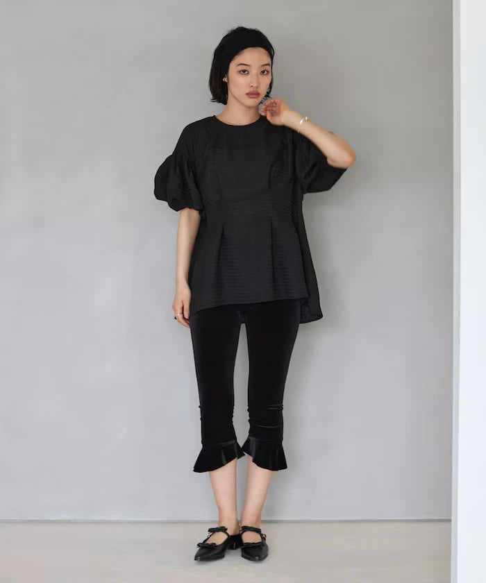 Sheer Check Balloon Sleeve Blouse
