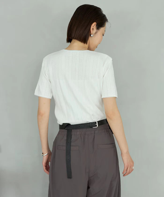 Henry Neck Knitted Lace T-Shirt