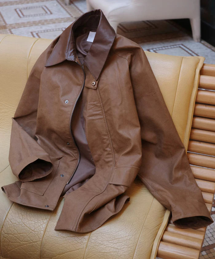 Oversized leatherette blouson / Mixed material switching