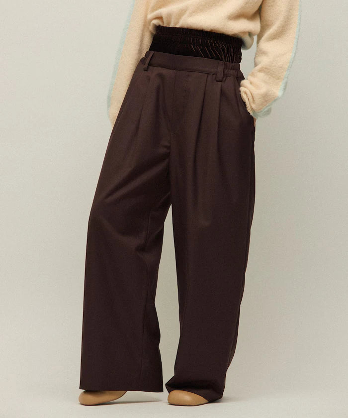 Velour Double Waist Easy Slacks / Wide Silhouette Wool-like Slacks Pants