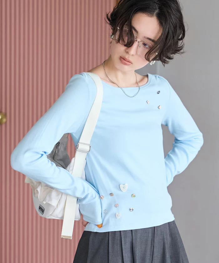 Many Button Cotton Modal Long Sleeve T-Shirt