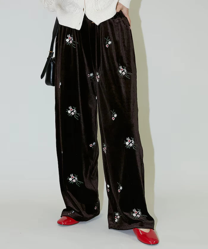 Flower Embroidery Velvet Easy Pants Limited Edition