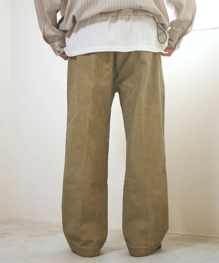 Fade processing cotton tuck wide pants
