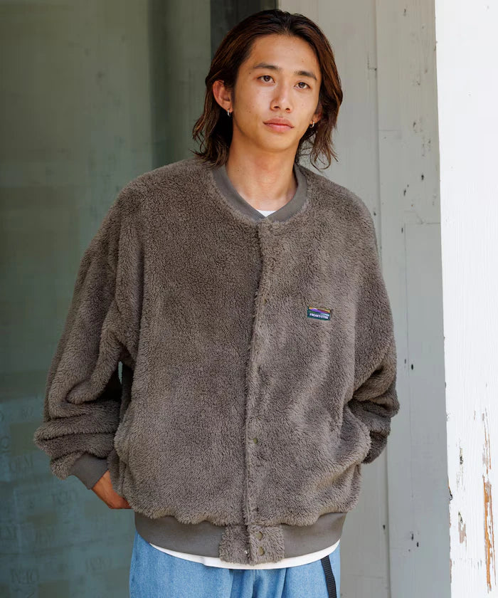 Relaxed Fit Shaggy Fleece Crew Neck Cardigan
