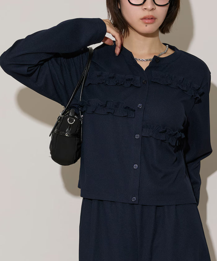Frill Design Cardigan Short Pants Set Up Limited Release