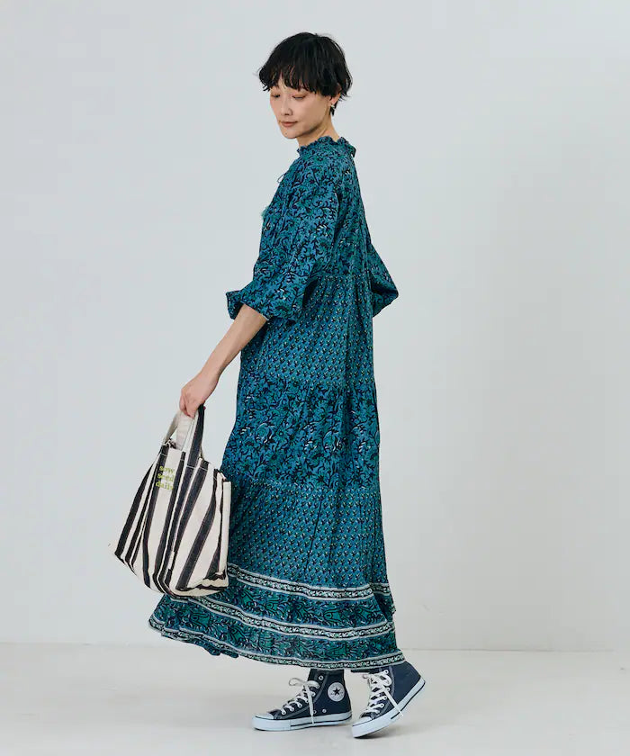 India Flower Print 4-Tiered Dress