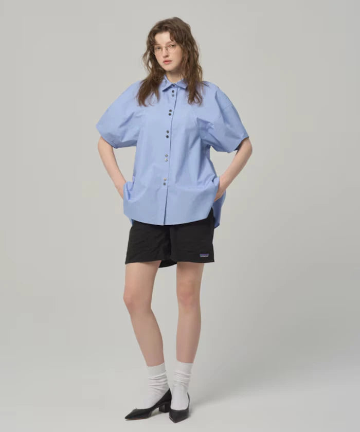 Switching Design Balloon Sleeve Shirt / 5-Minute Sleeve Blouse [Limited Edition]