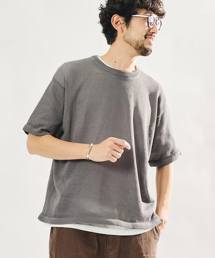 Sheer Knit & Cotton T-Shirt Layered Set