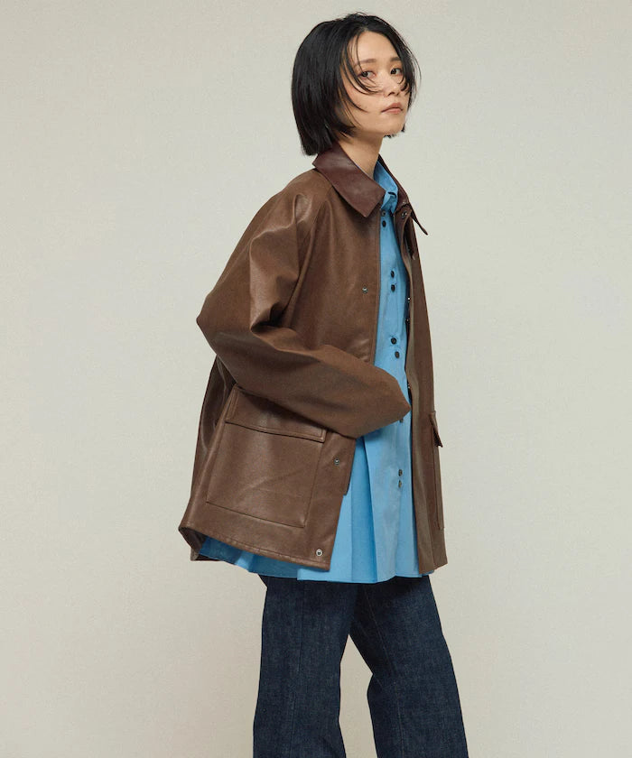 Oversized leatherette blouson / Mixed material switching