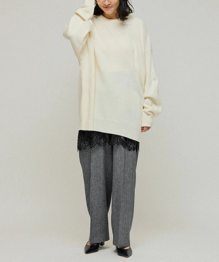 Lace Layered Slacks / Center Press Wide Slacks