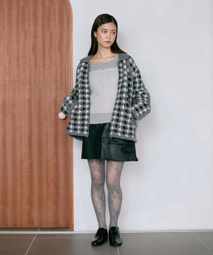 Wool Blend Gancube Check Knit Zip Blouson