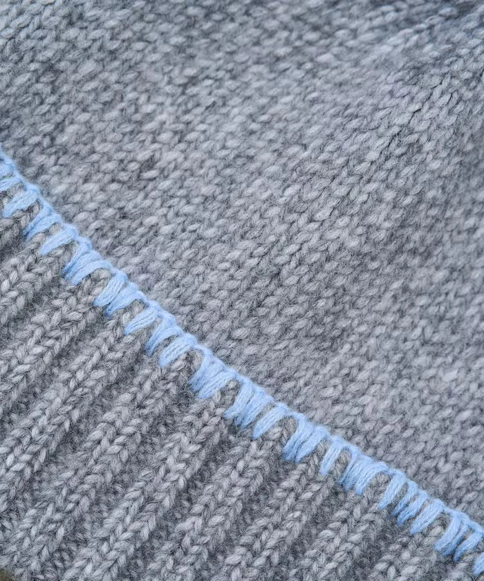 Color Block Blanket Stitch Knit Cap