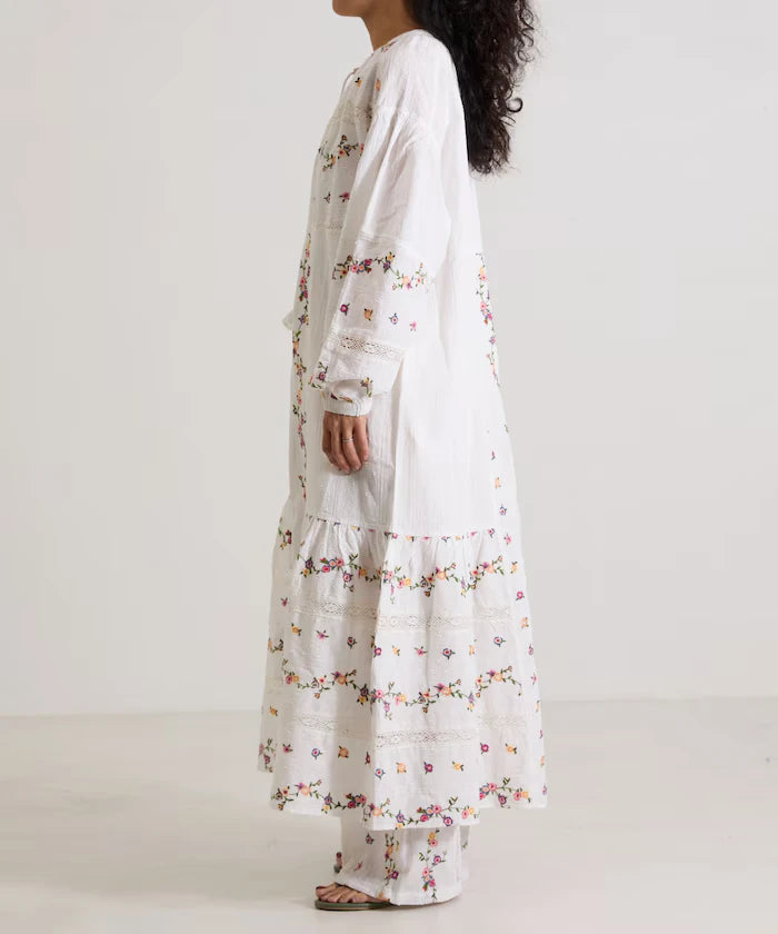 Dobby Floral Embroidery x Lace Dress