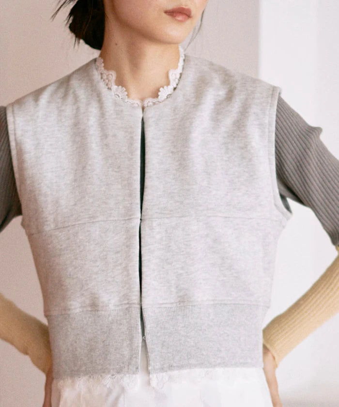 Organic Cotton Lace Sweat Vest / Lined Sweat