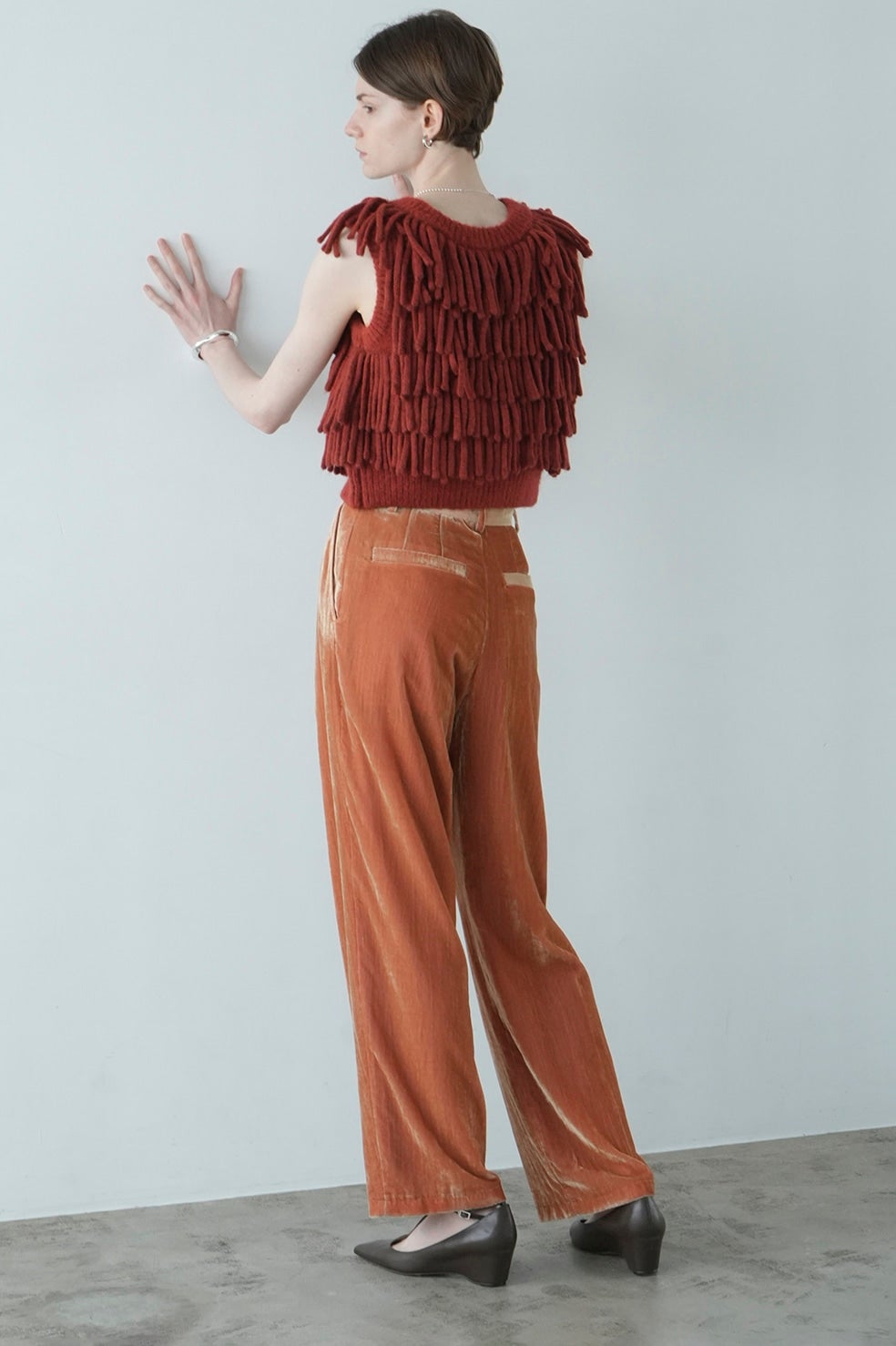 VELOR TUCK WIDE PANTS