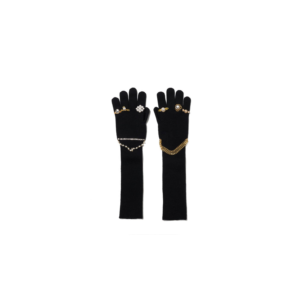 JEWELRY ATTACHED LONG GLOVES / SMALL：BALCK GOLD