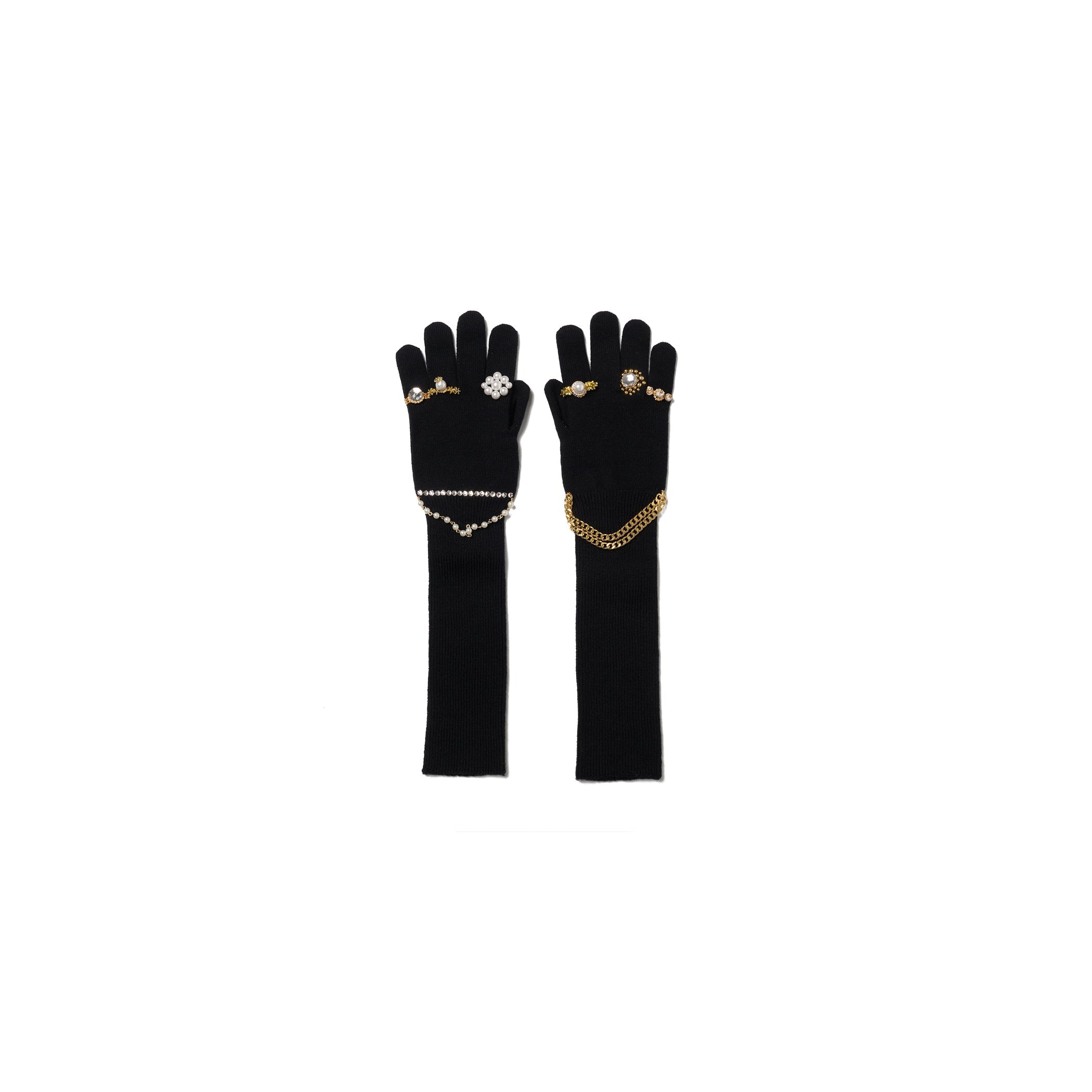 JEWELRY ATTACHED LONG GLOVES / SMALL：BALCK GOLD